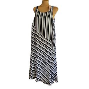 NWT Black Label By Chico's Women's Black White Striped Shift Dress - Size 8